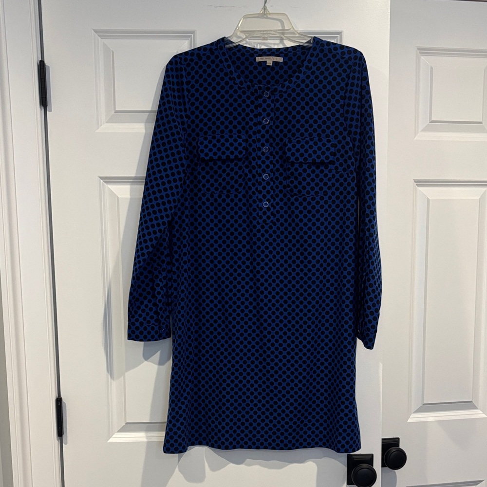 GAP Blue Geometric Long Sleeve Shirt Dress
